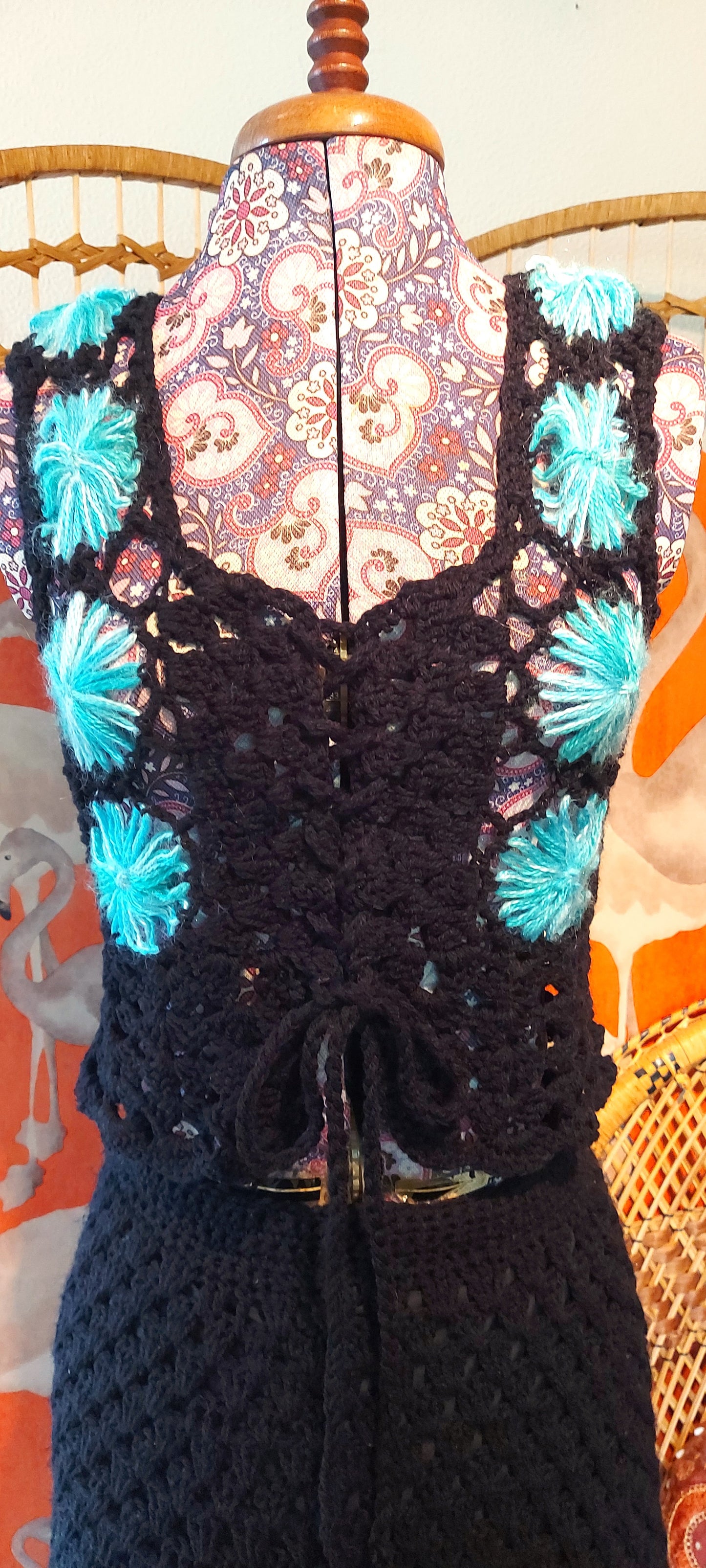 1970's Crochet Two Piece Waistcoat and Skirt