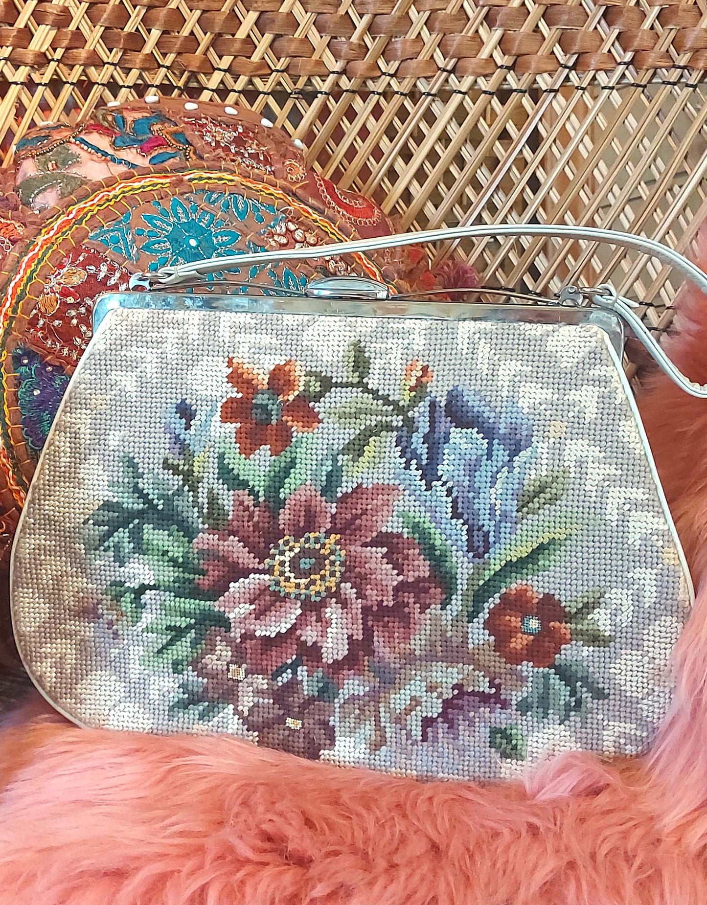 1960's Floral needle point tapestry Bag