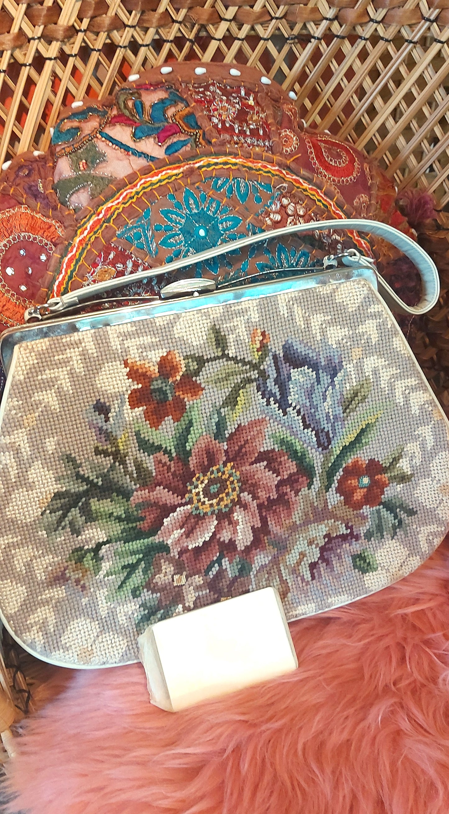 1960's Floral needle point tapestry Bag