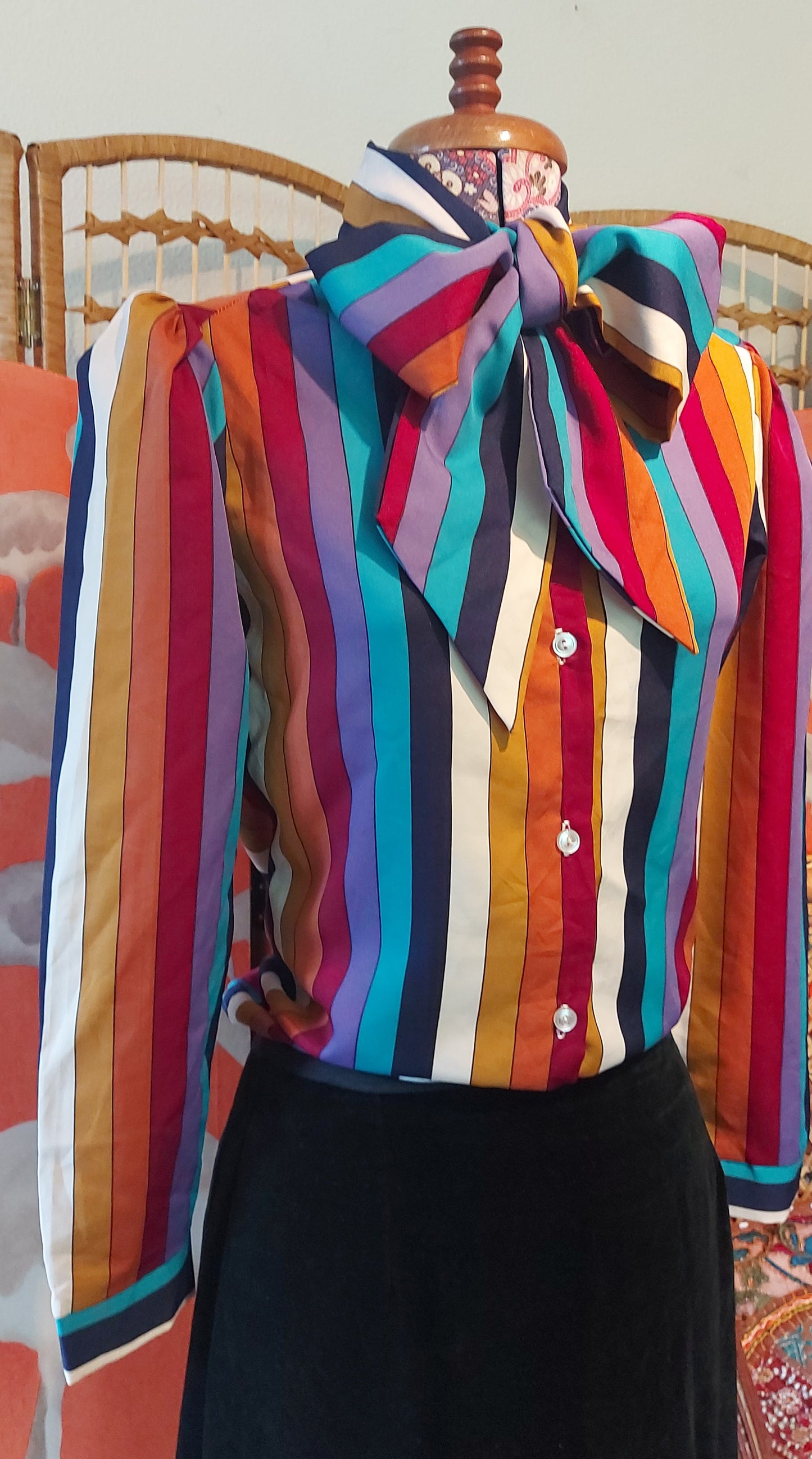 Anne with an E ! Pussy Bow Stripes on Stripes Puff Sleeves shirt