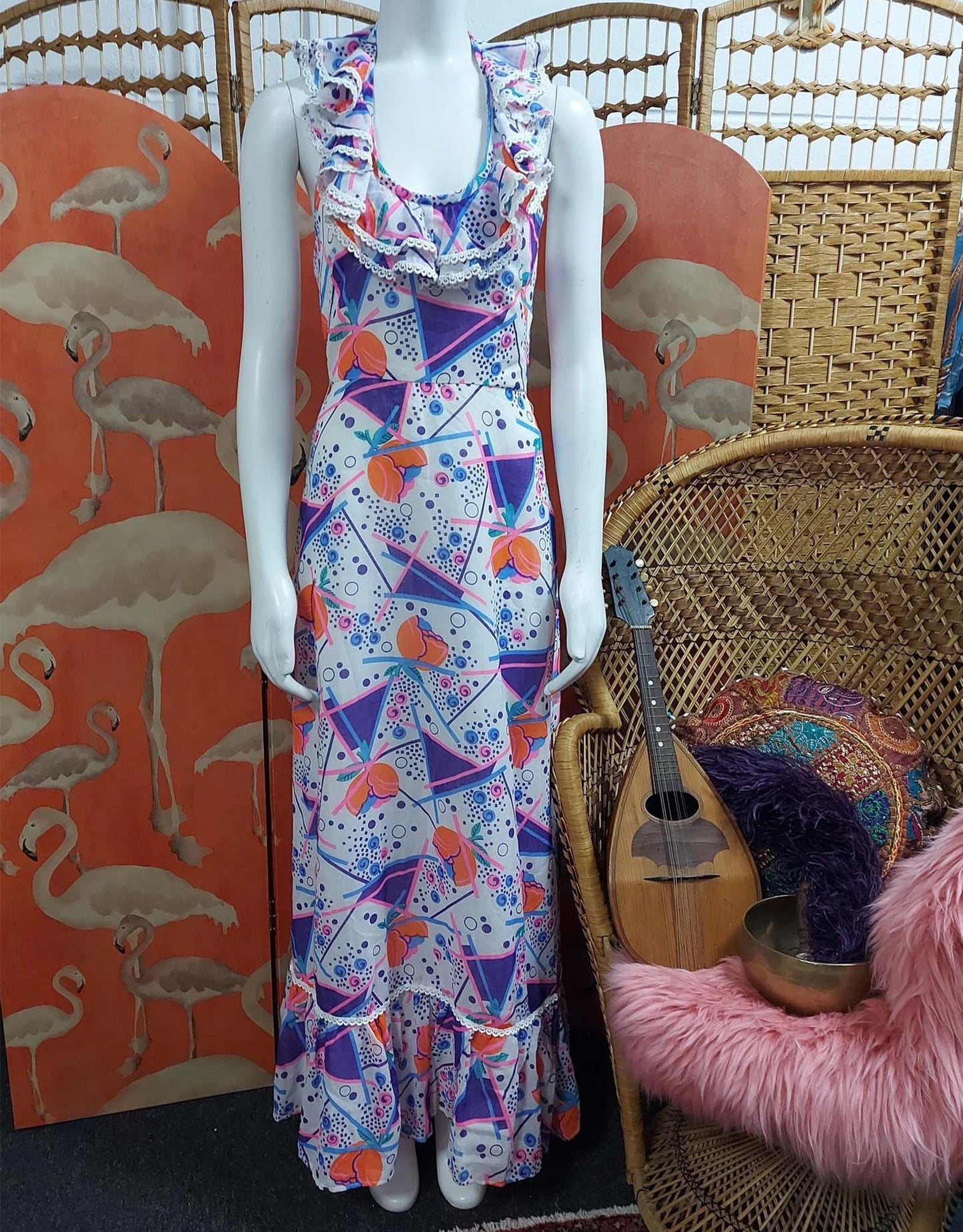 Rare Psychedelic 'free spirits' Halter neck Maxi Dress by Shubette of London