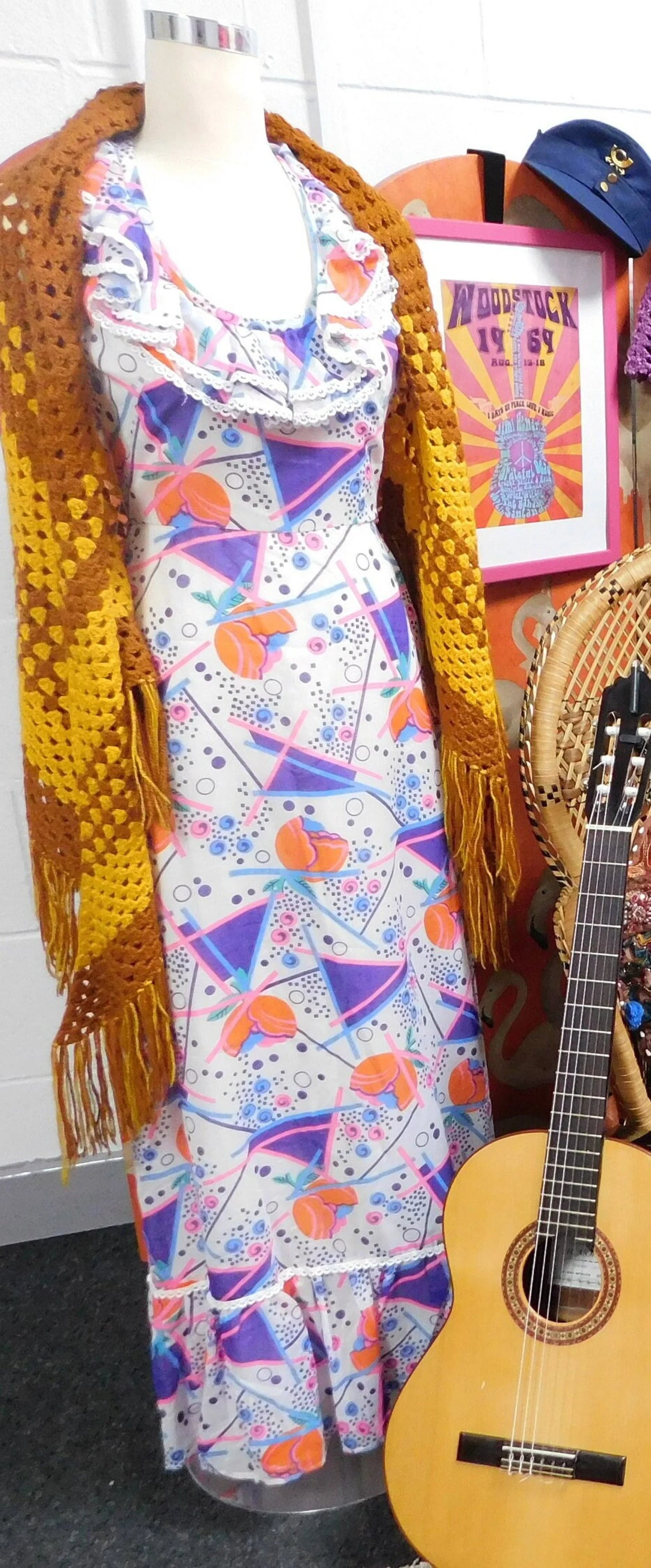 Rare Psychedelic 'free spirits' Halter neck Maxi Dress by Shubette of London