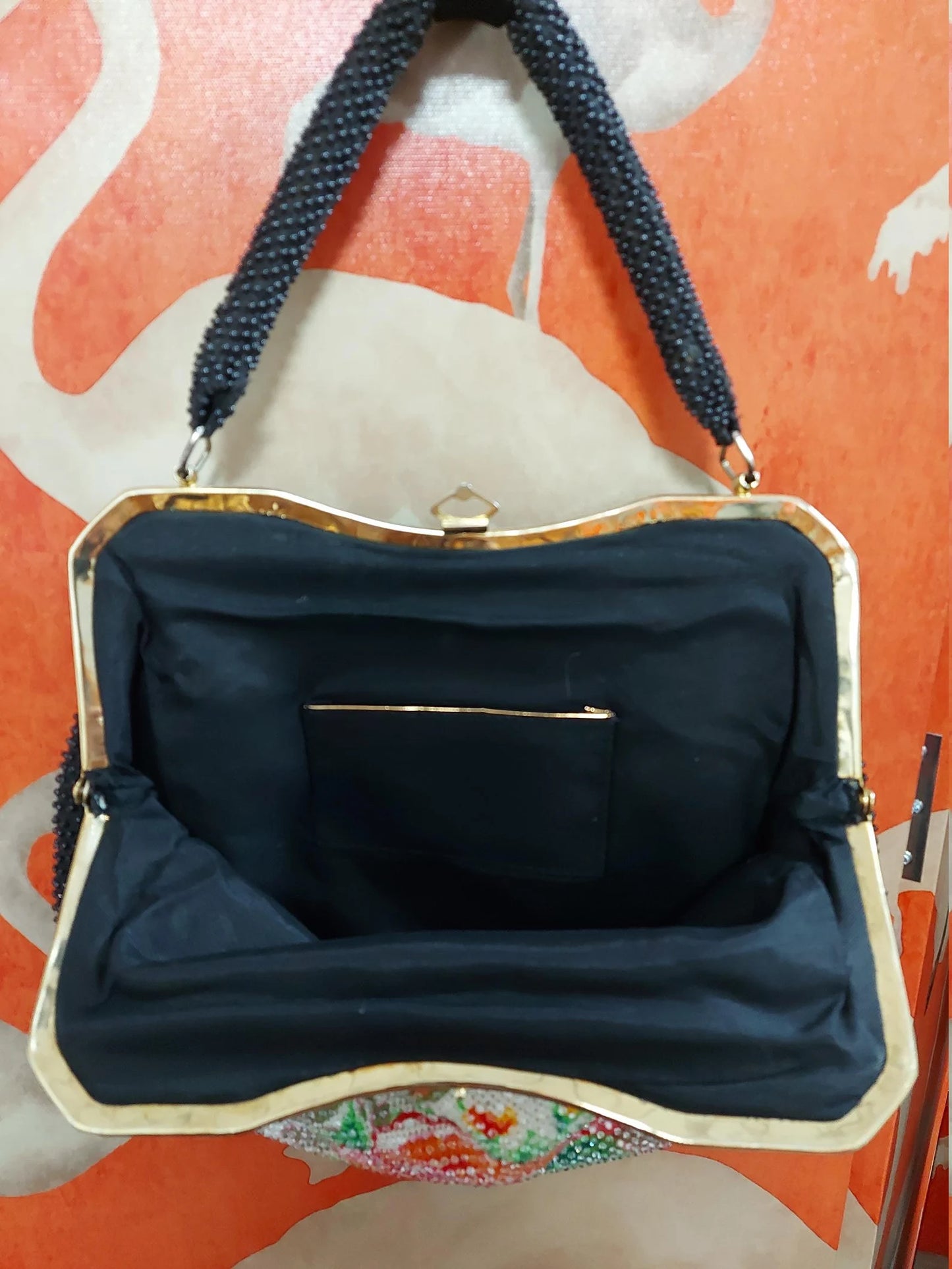 1960's Beaded Handbag with Lucite trim and brass fastening