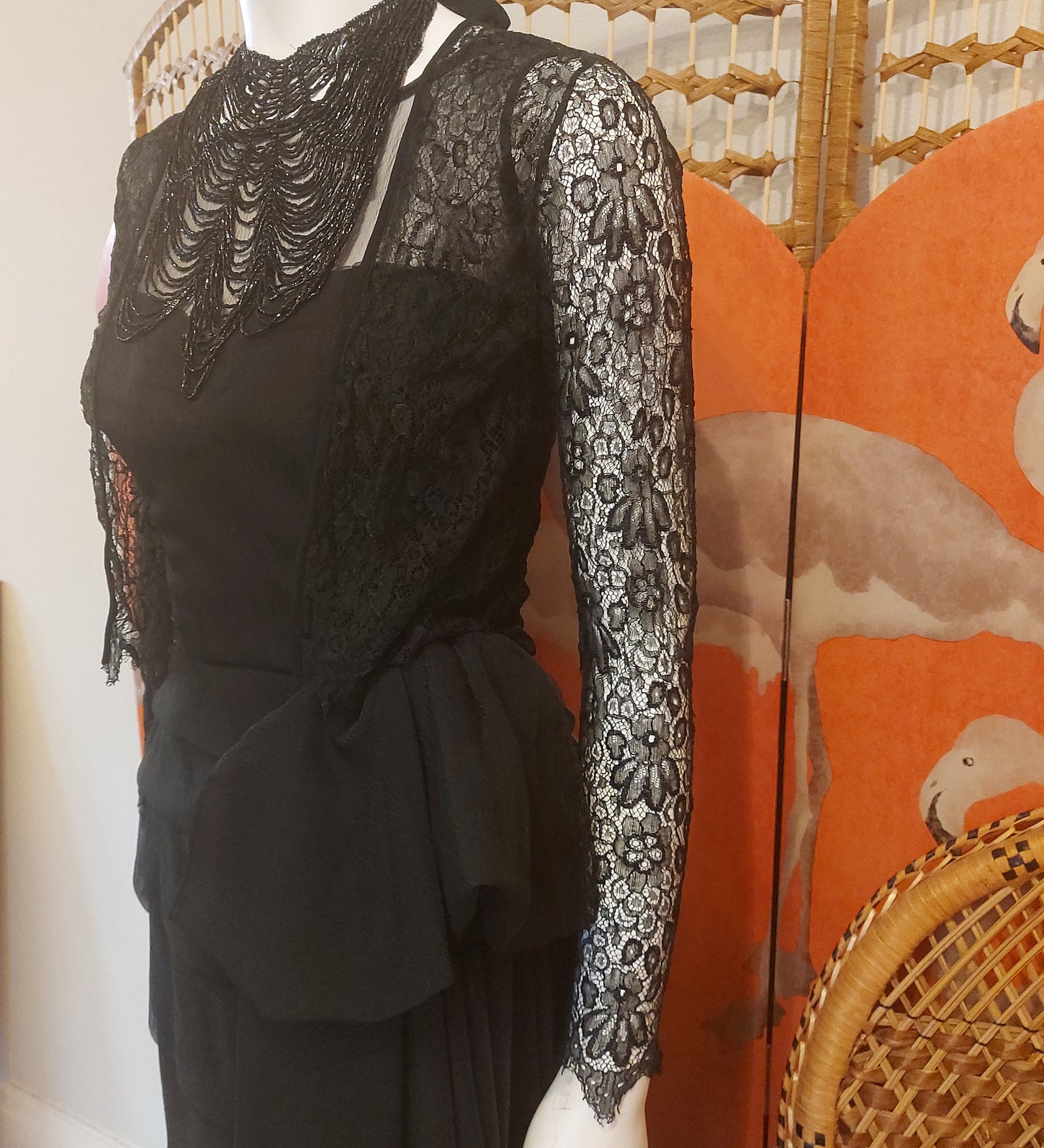 C1900 Victorian Black Lace Top