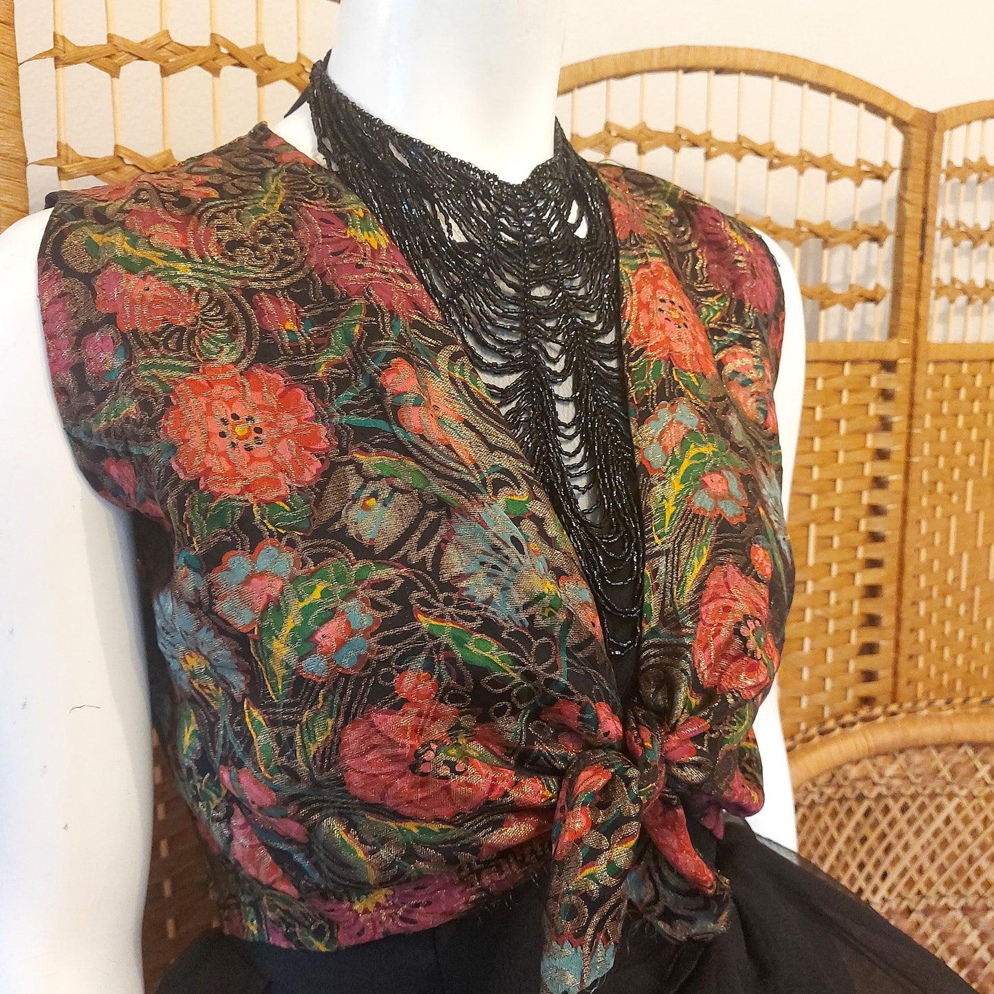 1920's Lame silk patterned bolero tie top