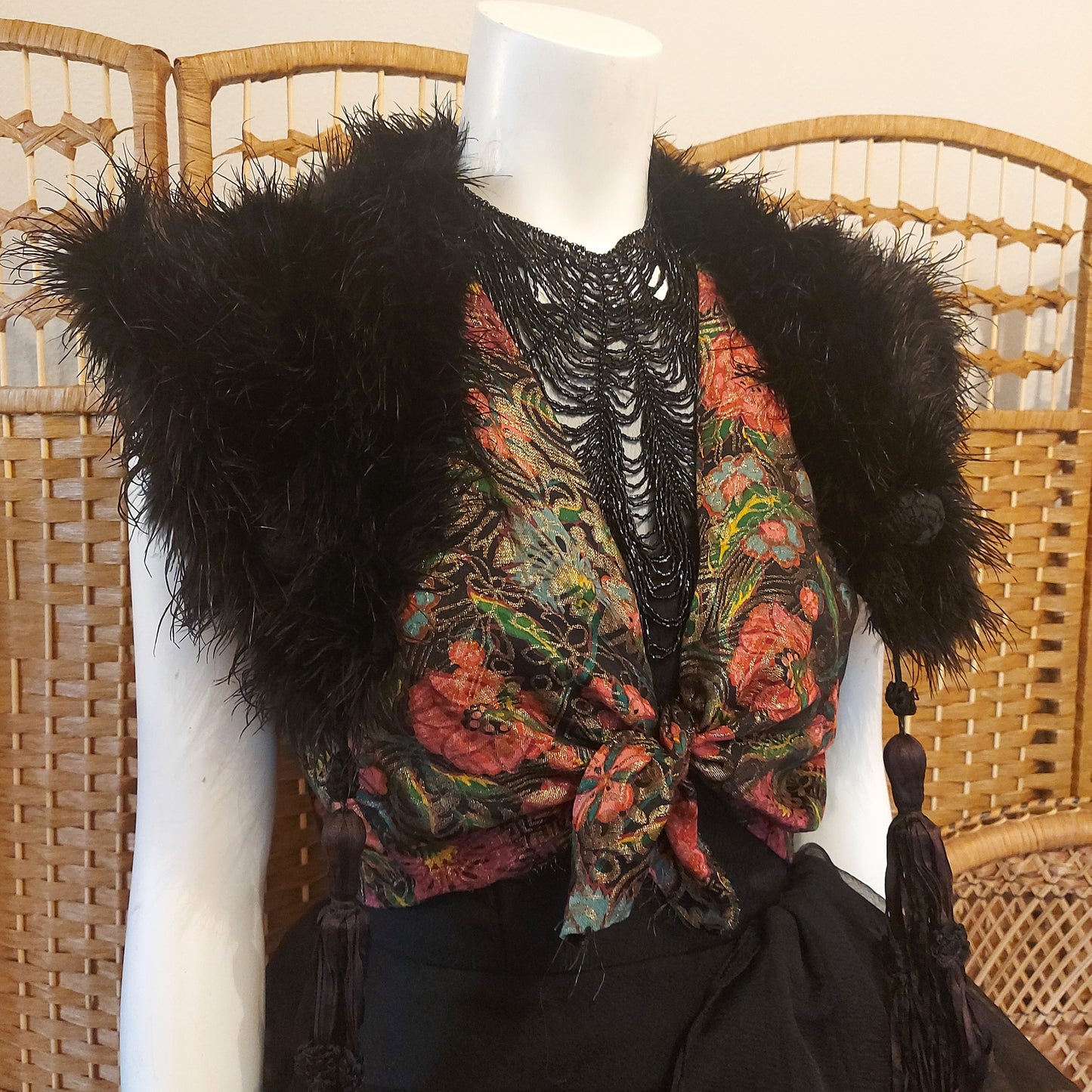 1920's Lame silk patterned bolero tie top