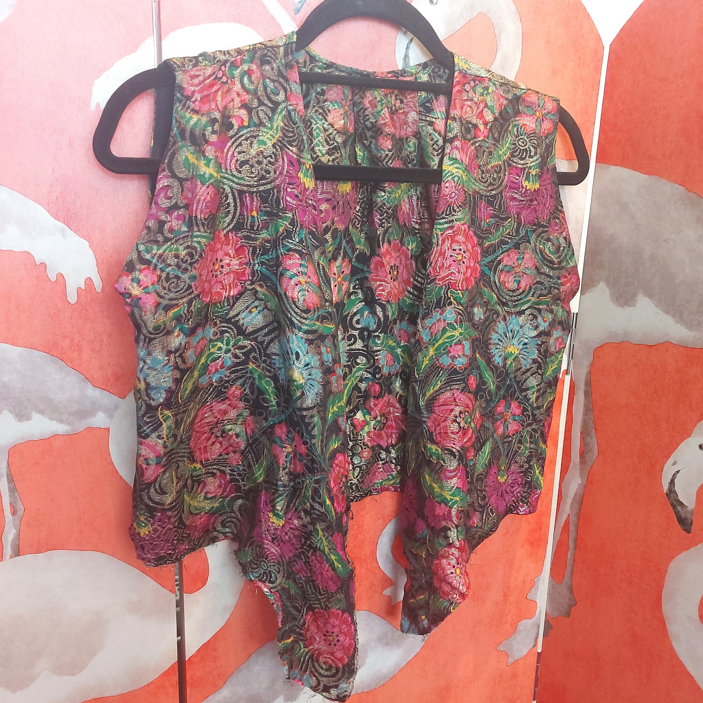 1920's Lame silk patterned bolero tie top