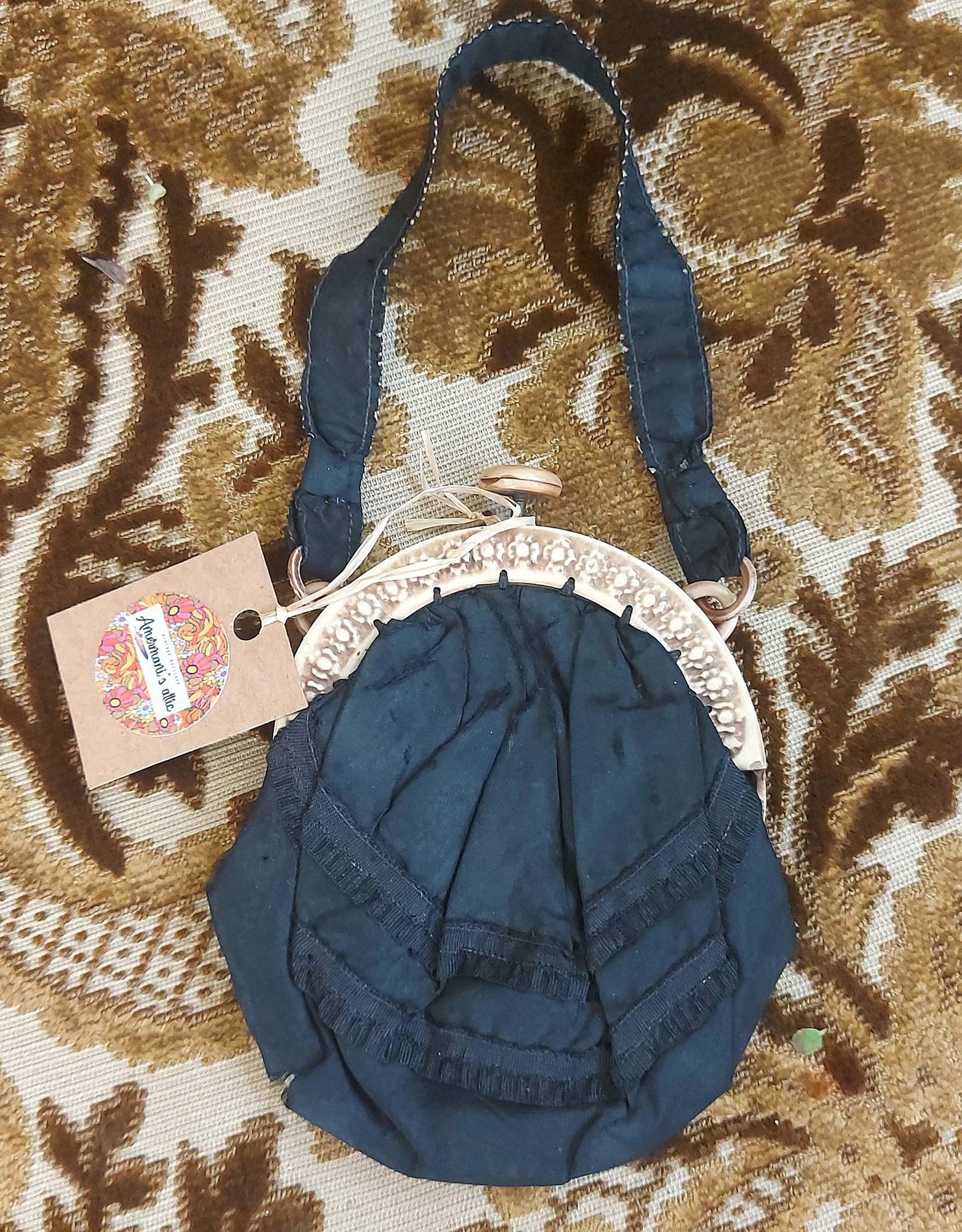 C1900 Victorian Black Mourning Silk Purse