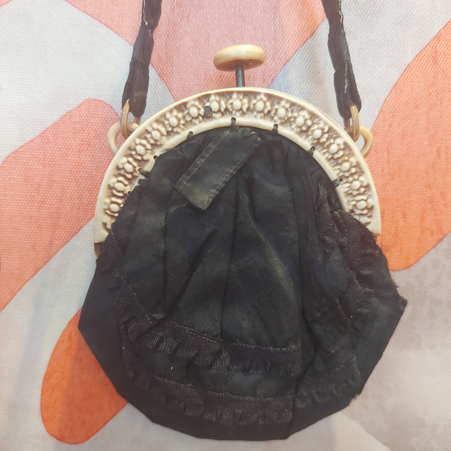 C1900 Victorian Black Mourning Silk Purse