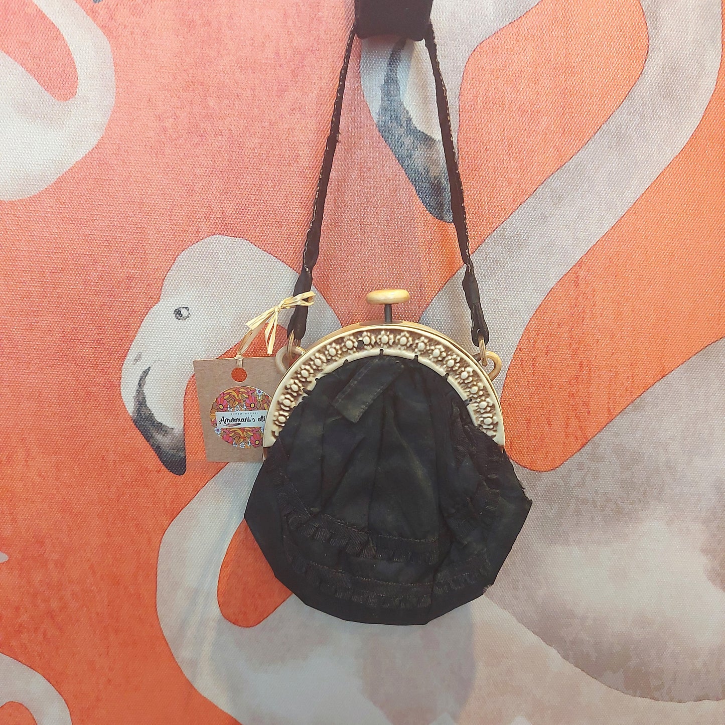 C1900 Victorian Black Mourning Silk Purse