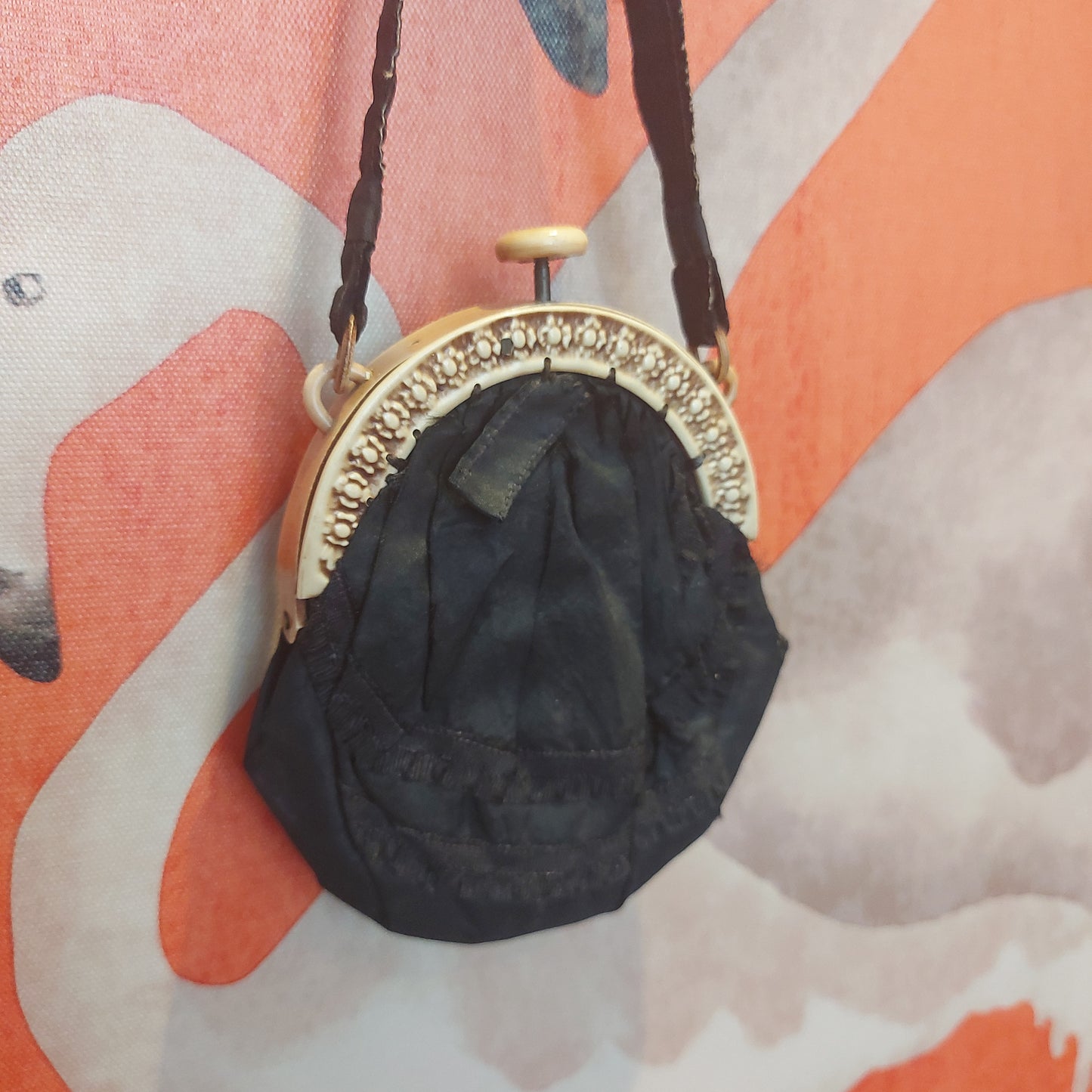 C1900 Victorian Black Mourning Silk Purse