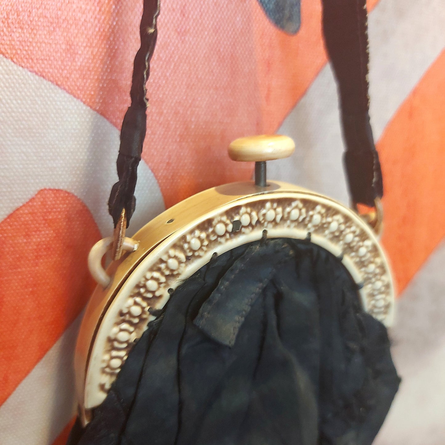 C1900 Victorian Black Mourning Silk Purse