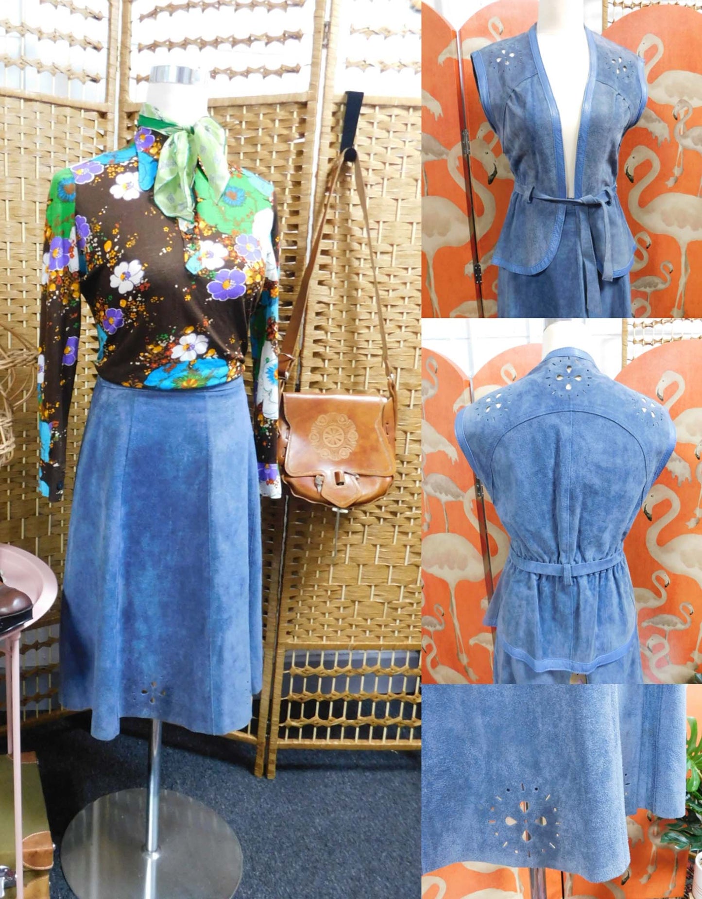 Miss Peekaboo! Suede Waistcoat and Skirt Set