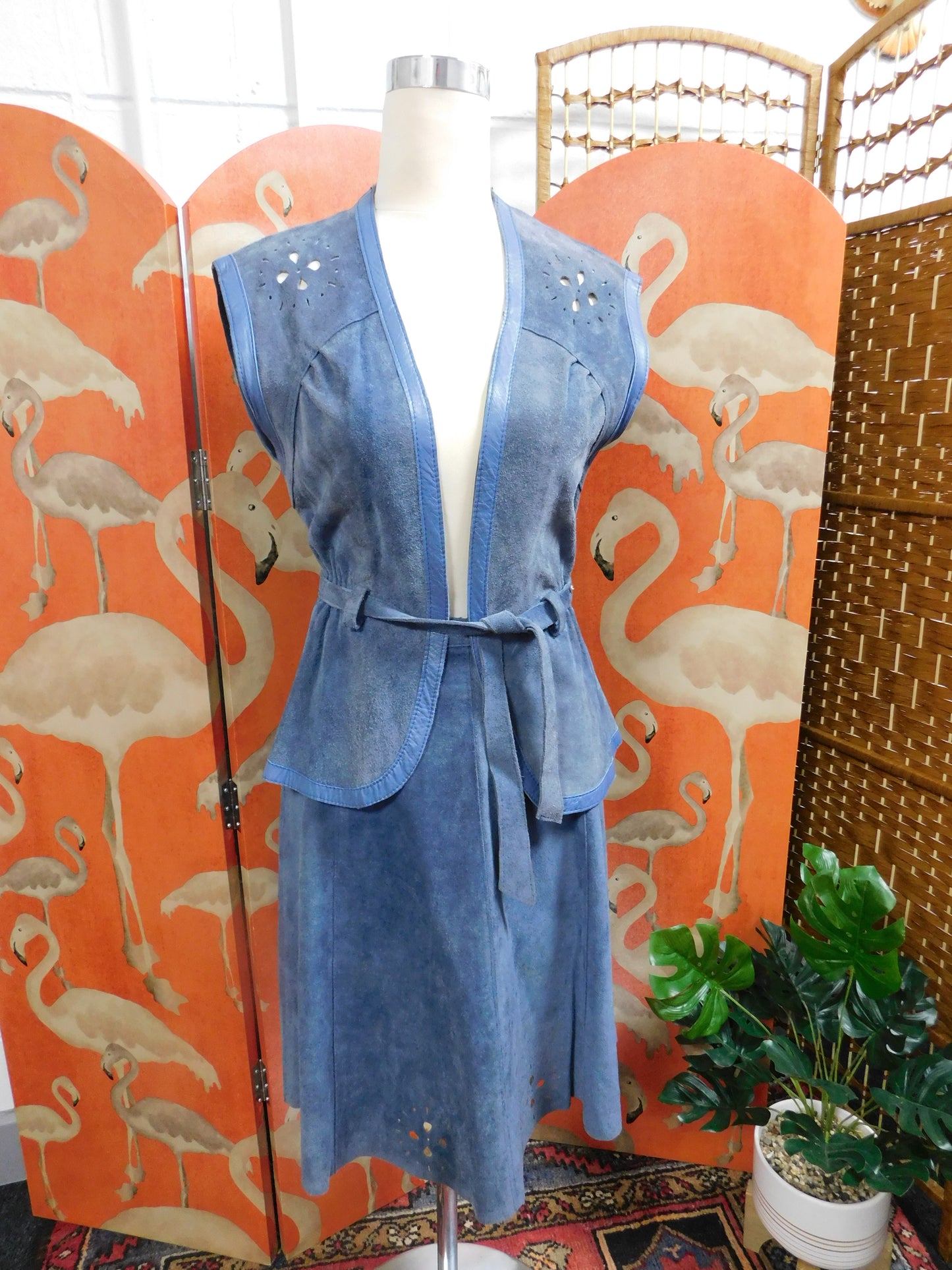 Miss Peekaboo! Suede Waistcoat and Skirt Set