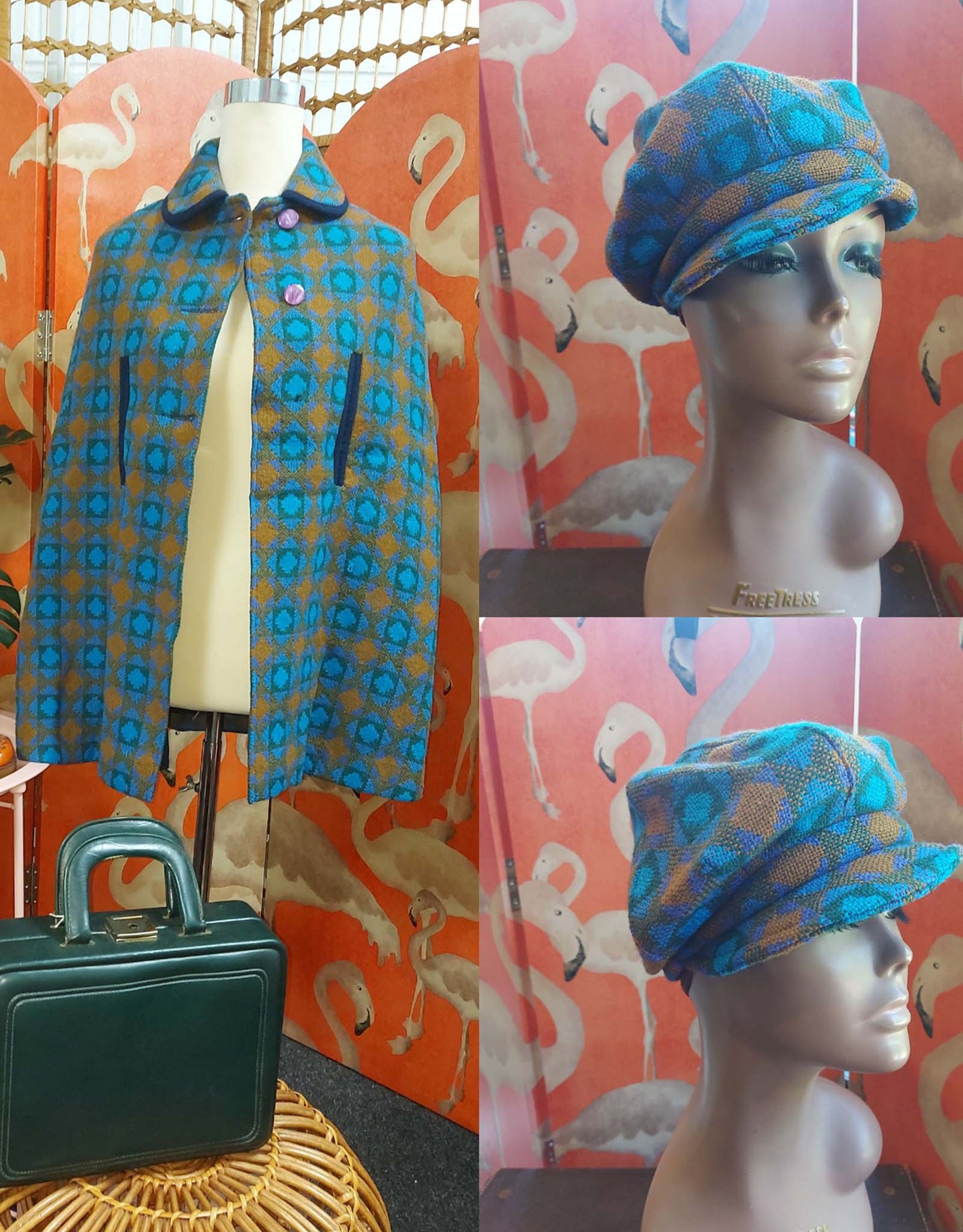 1960's Welsh Tapestry Cape and Matching Hat