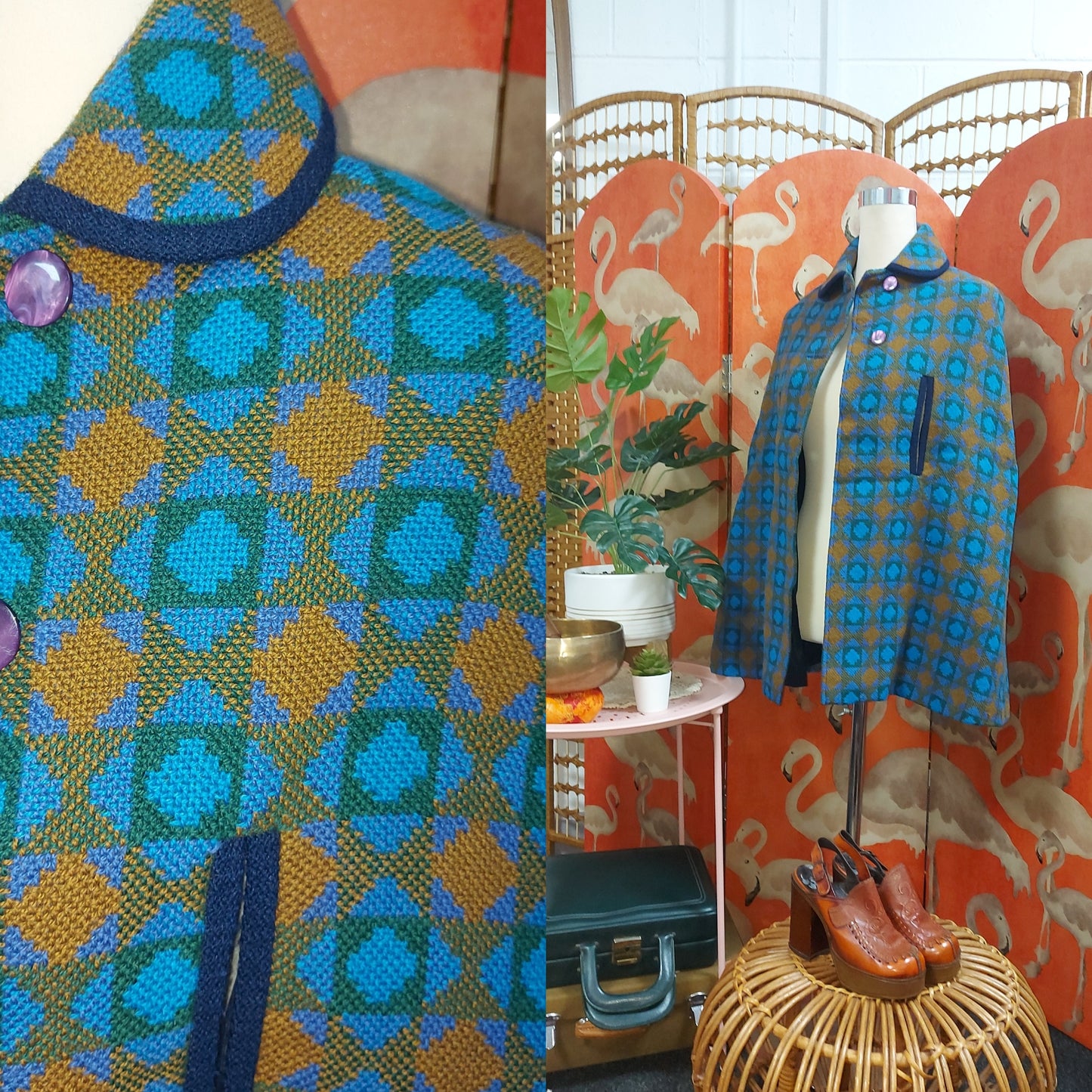 1960's Welsh Tapestry Cape and Matching Hat