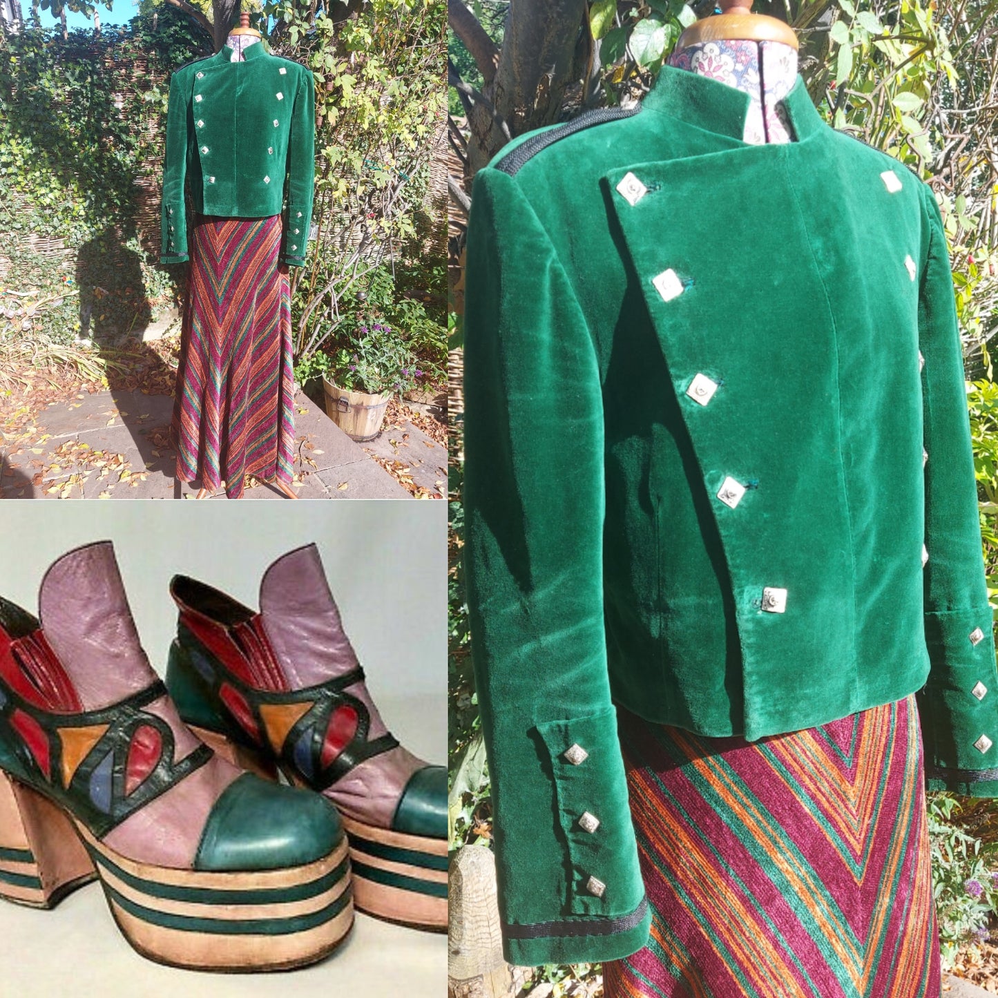 Steam punk green goddess velvet Military Jacket