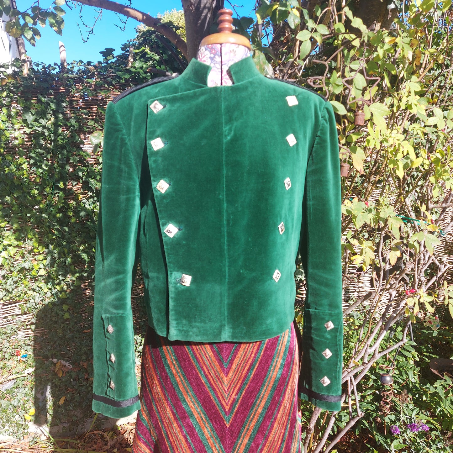 Steam punk green goddess velvet Military Jacket