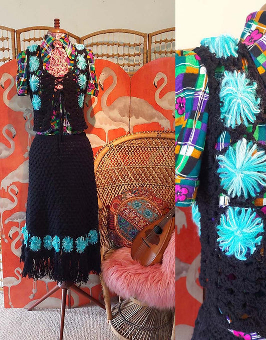 1970's Crochet Two Piece Waistcoat and Skirt