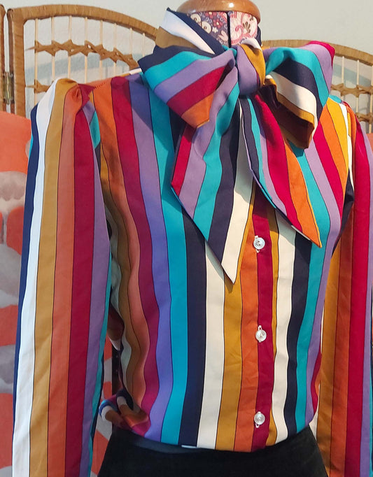 Anne with an E ! Pussy Bow Stripes on Stripes  Puff Sleeves shirt