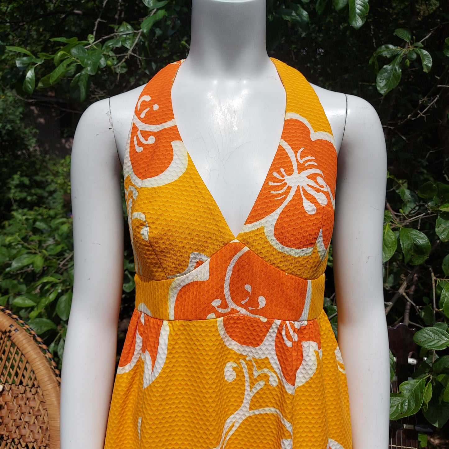 1970's rare Floating Hibiscus Honolulu Maxi Dress