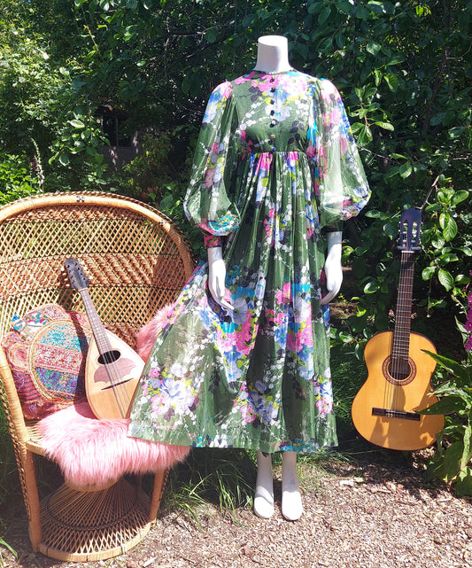 Balloon Sleeve flower to the power Maxi Dress