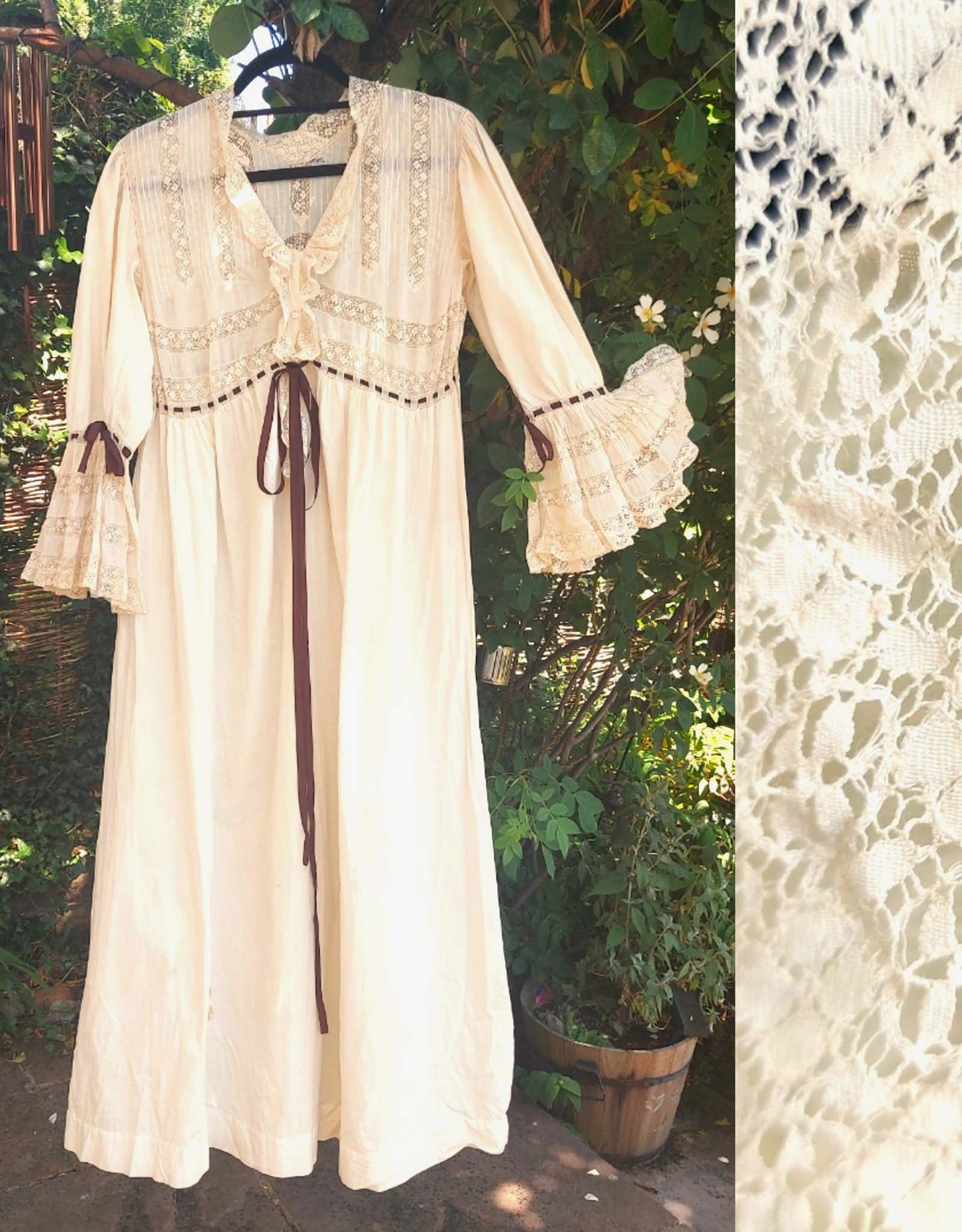 French Edwardian Antique Lace Trim Nightdress/Prairie Dress