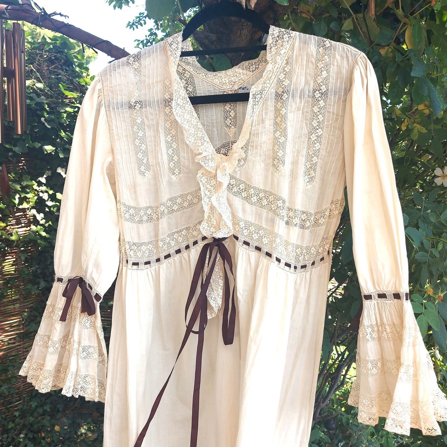 French Edwardian Antique Lace Trim Nightdress/Prairie Dress