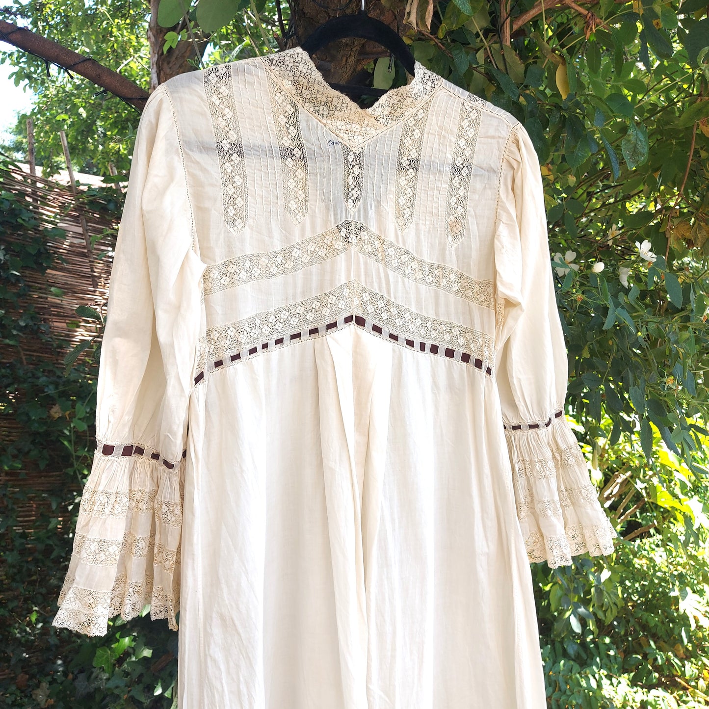 French Edwardian Antique Lace Trim Nightdress/Prairie Dress